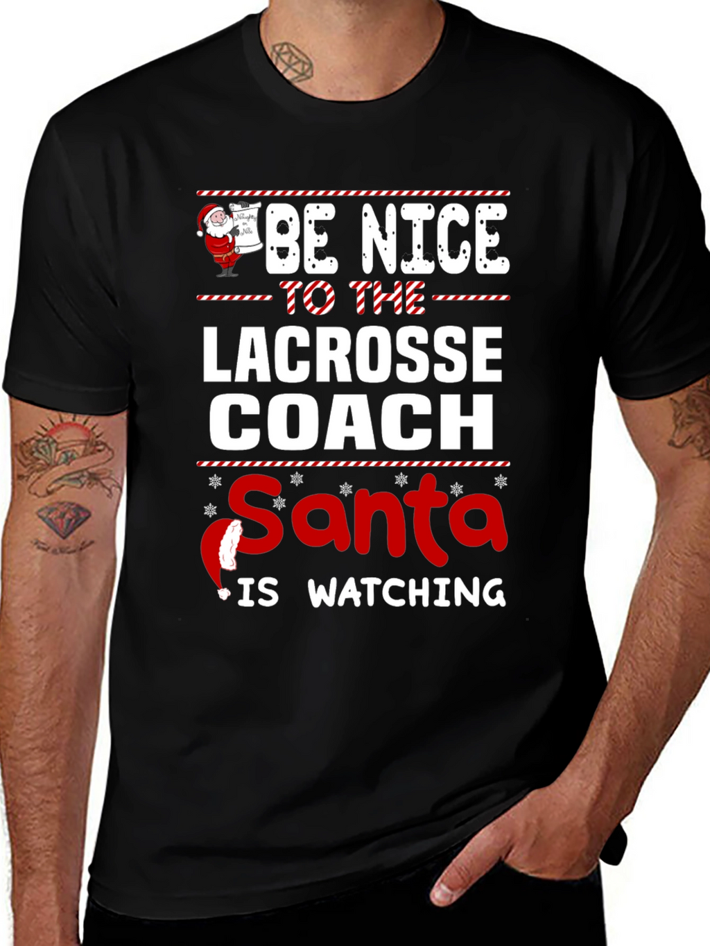 Lacrosse Coach Santa Watching T-Shirt Holiday Gift