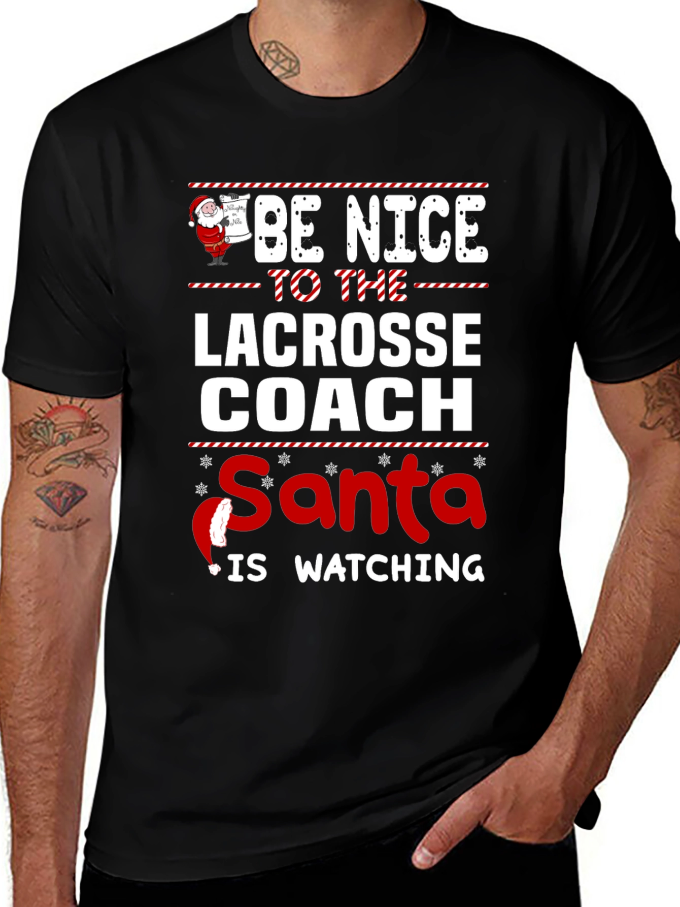 Lacrosse Coach Santa Watching T-Shirt Holiday Gift
