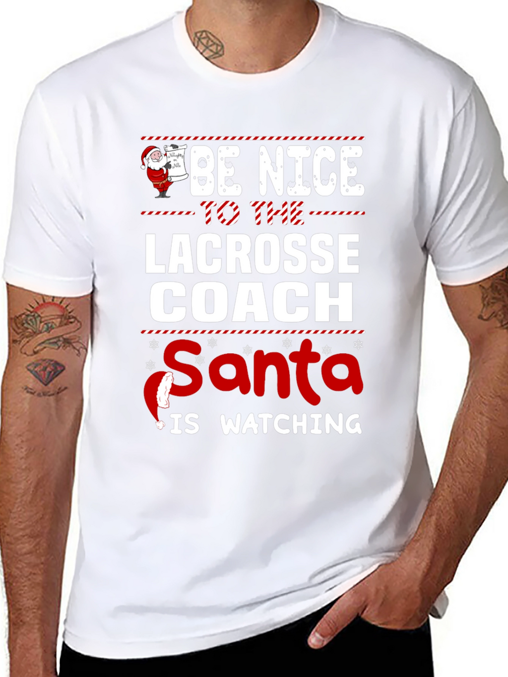 Lacrosse Coach Santa Watching T-Shirt Holiday Gift
