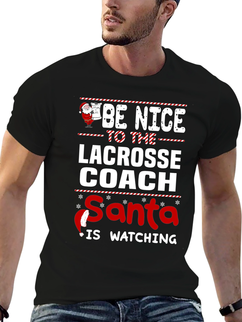 Lacrosse Coach Santa Watching T-Shirt Holiday Gift