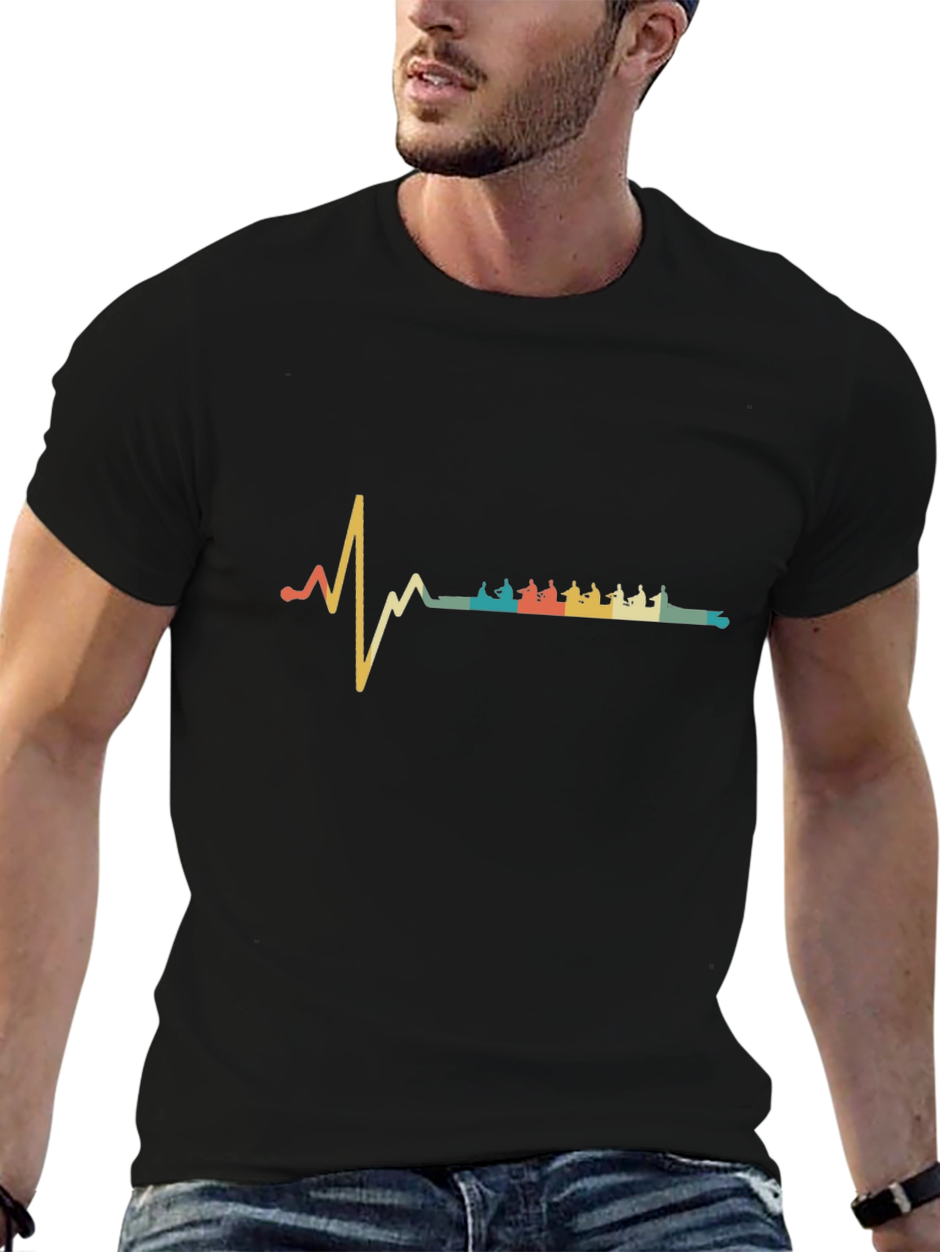 Rowing Heartbeat T-Shirt - Retro Crew Team Tee