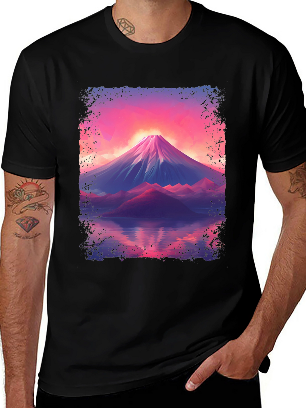 Mountain Sunset Graphic Tee - Black Cotton Blend