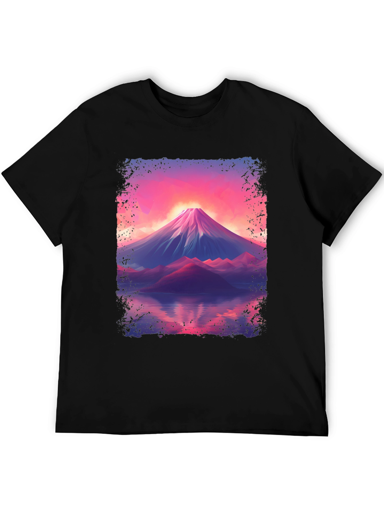 Mountain Sunset Graphic Tee - Black Cotton Blend