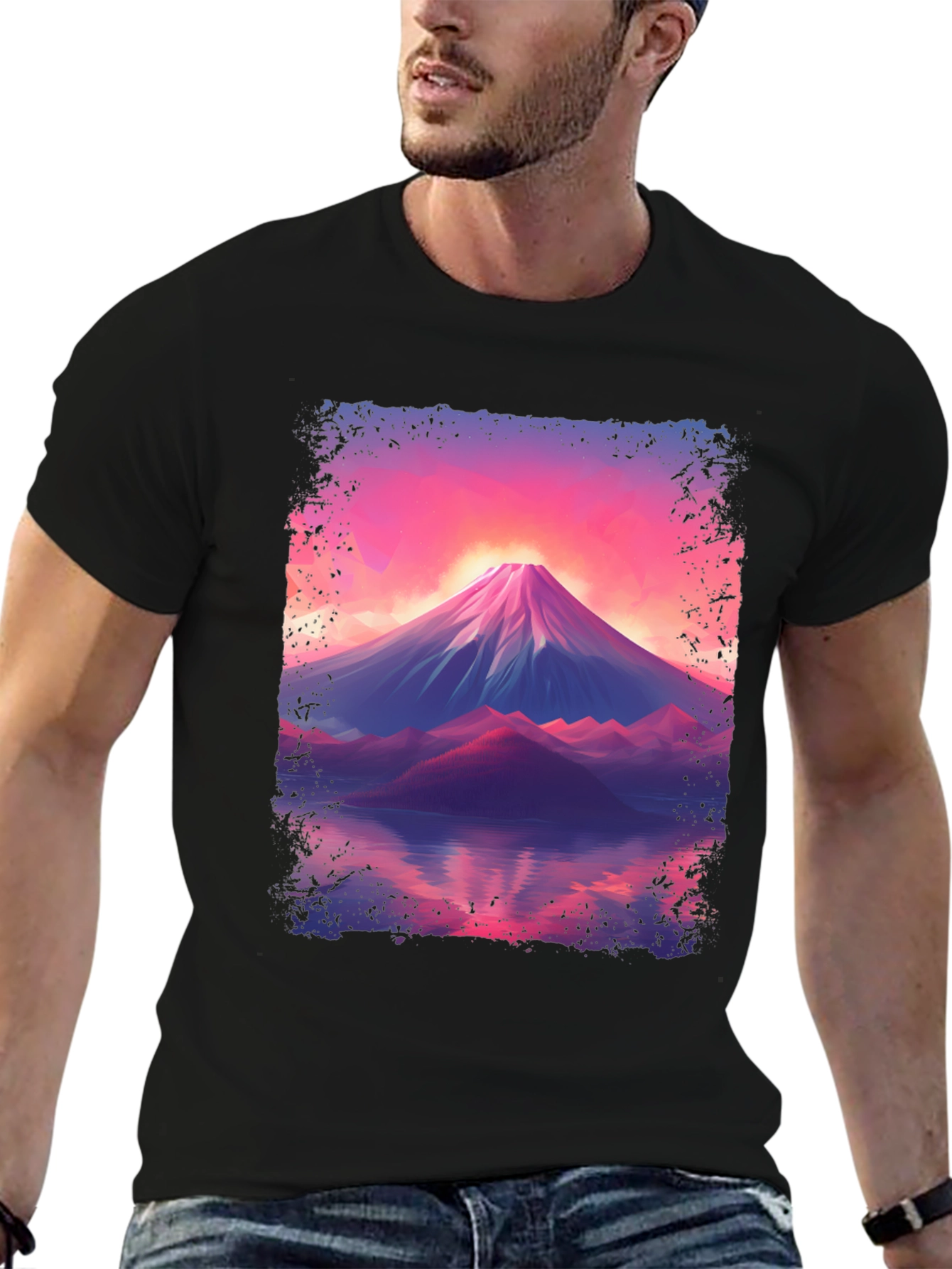 Mountain Sunset Graphic Tee - Black Cotton Blend