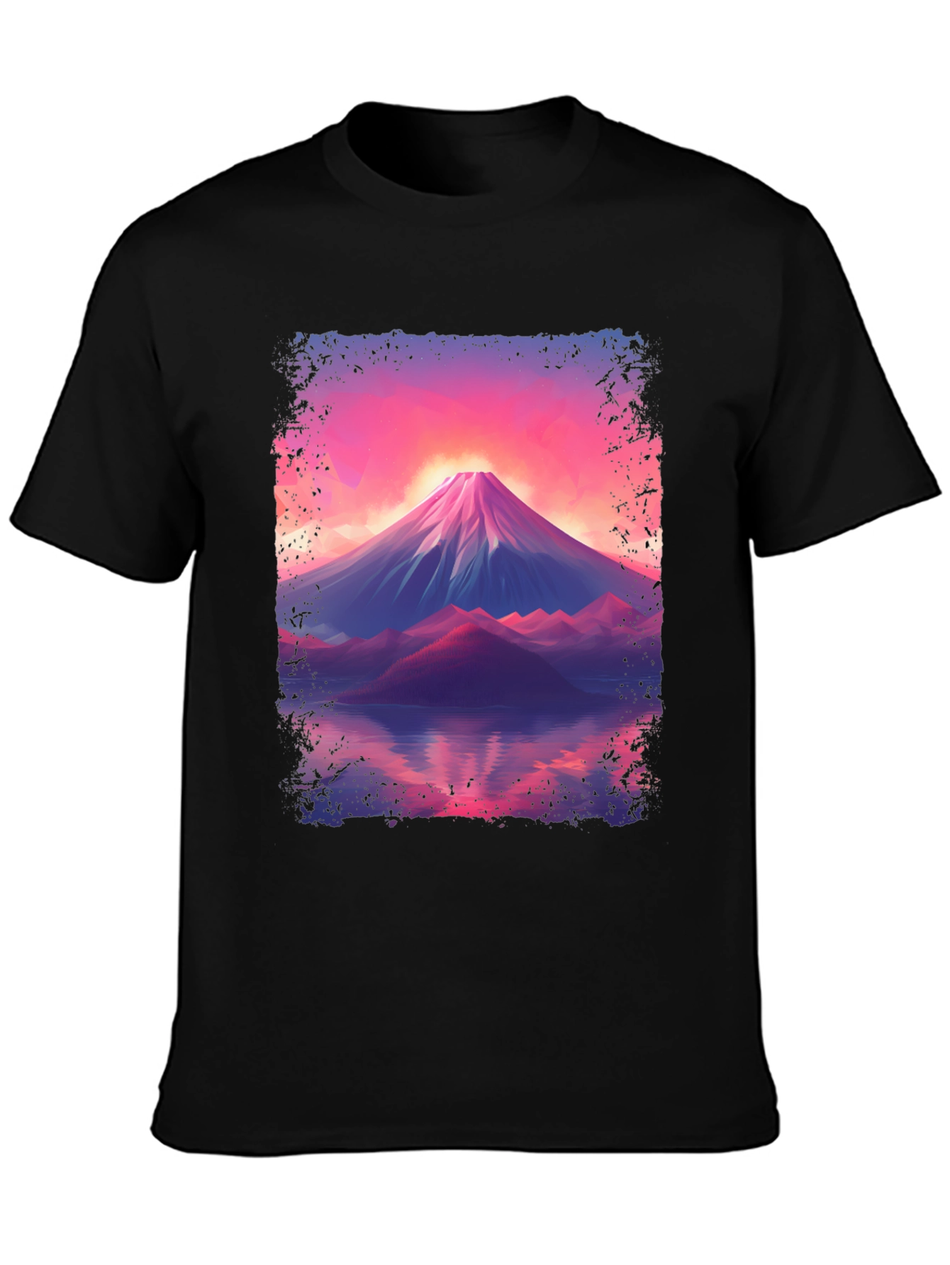 Mountain Sunset Graphic Tee - Black Cotton Blend
