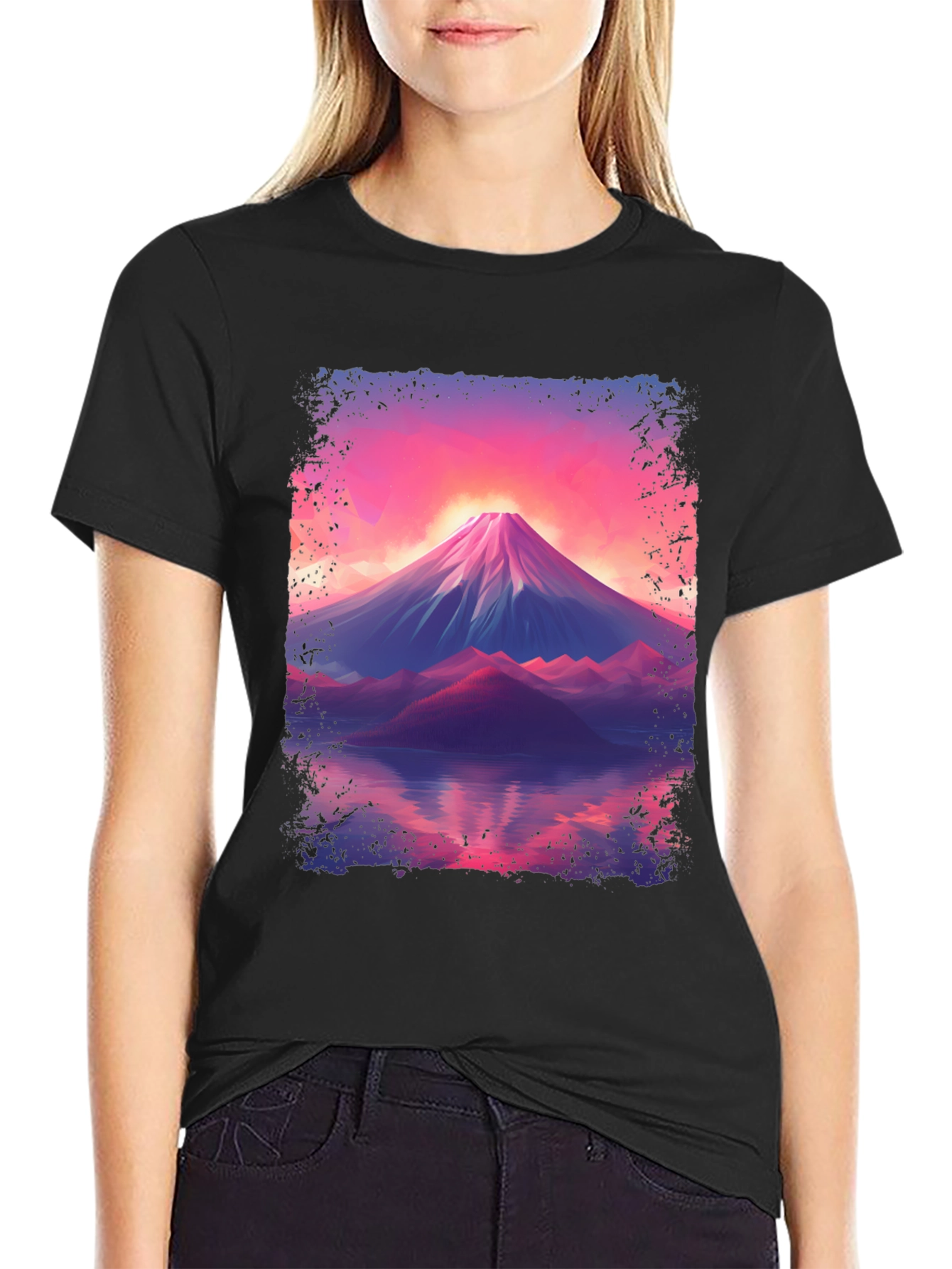 Mountain Sunset Graphic Tee - Black Cotton Blend