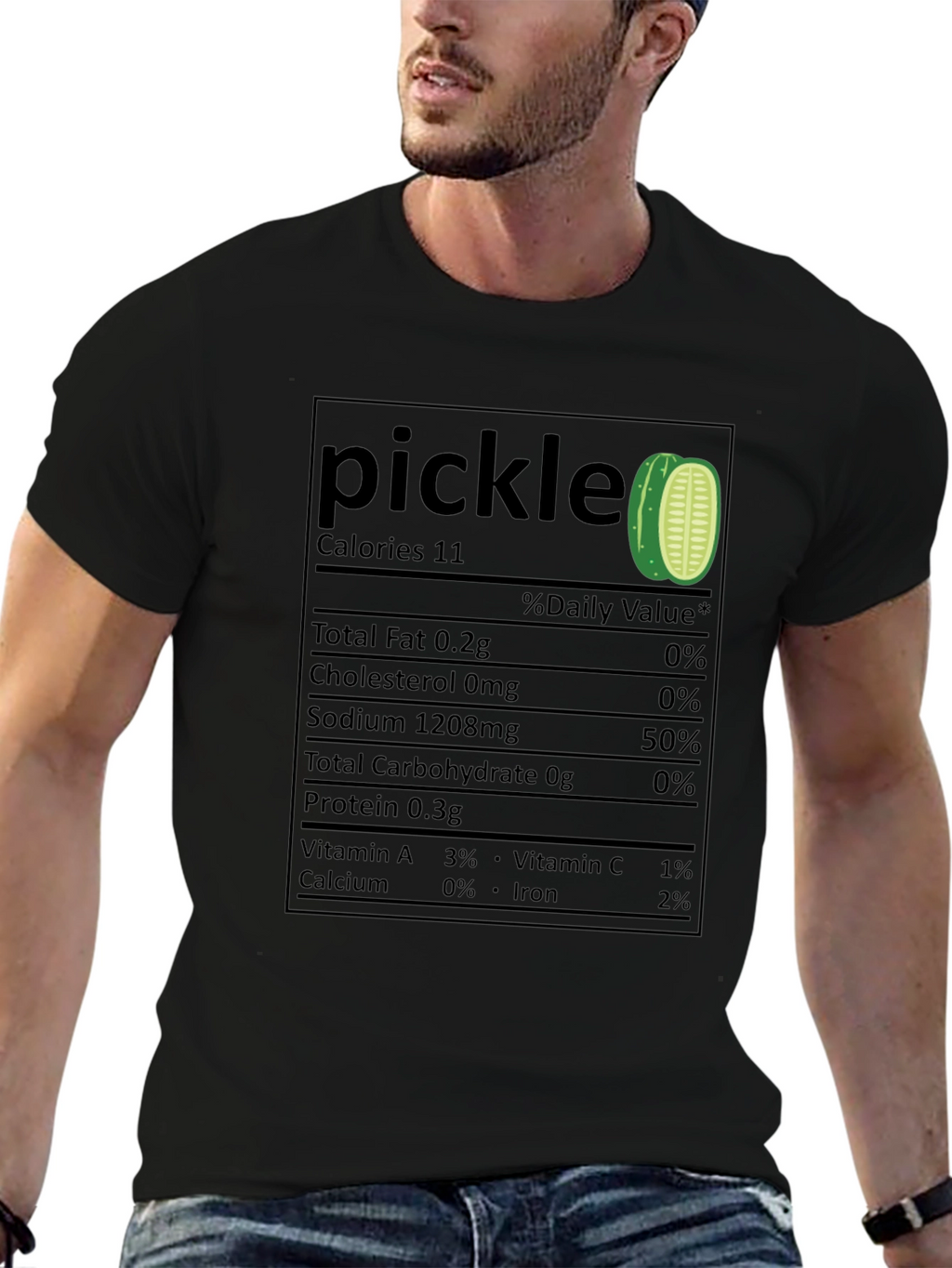 Funny Pickle Nutrition Facts Black T-Shirt
