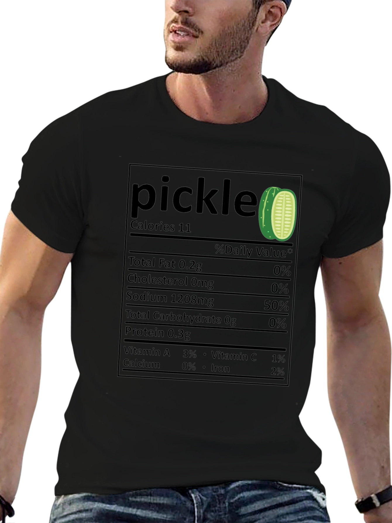 Funny Pickle Nutrition Facts Black T-Shirt
