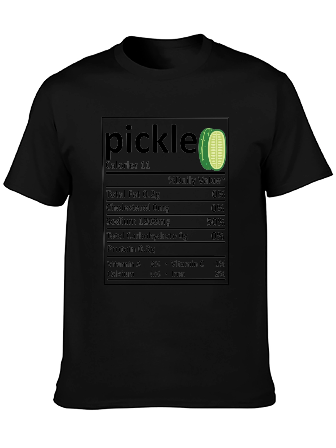 Funny Pickle Nutrition Facts Black T-Shirt