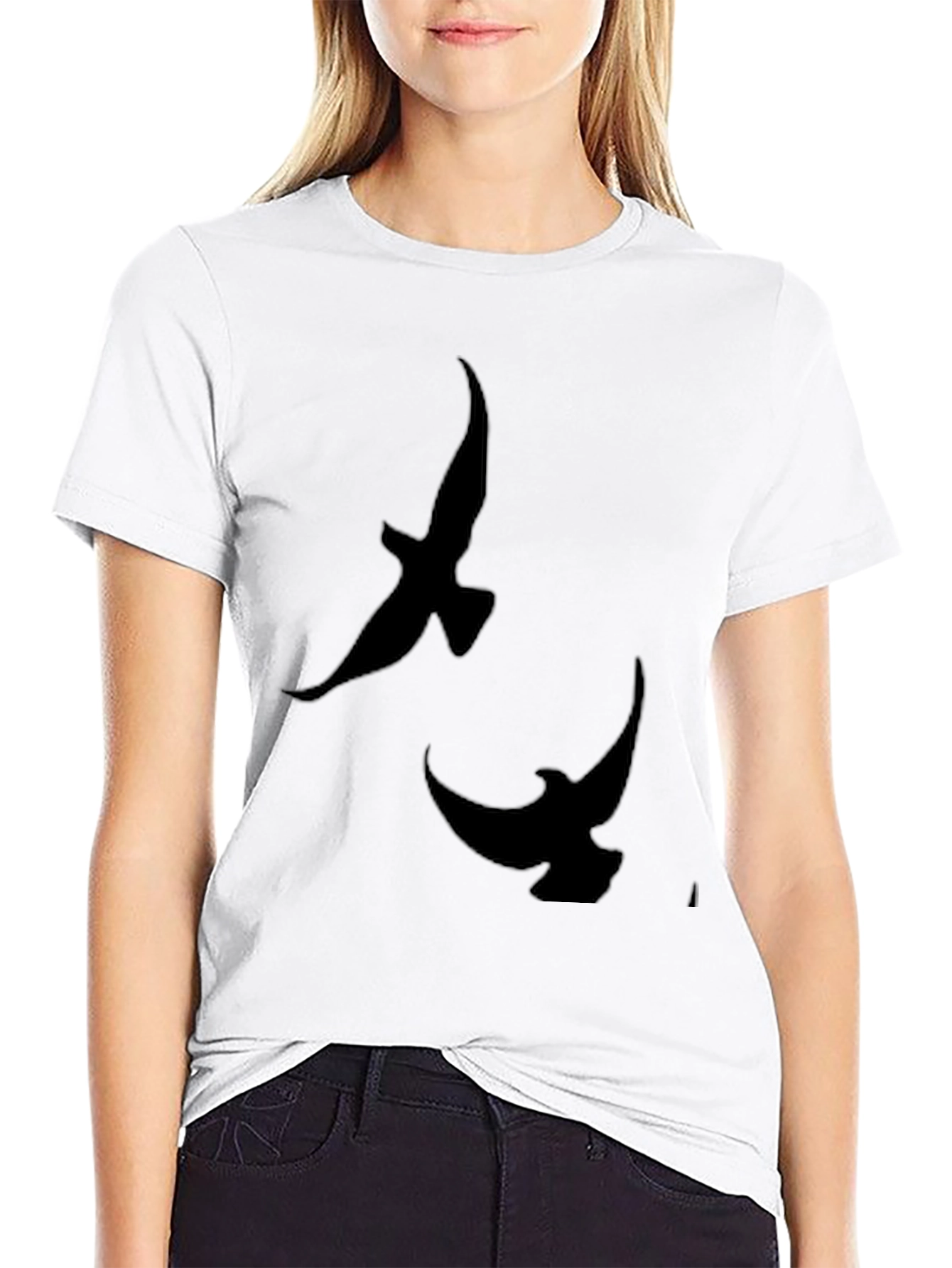 Mens Black T-Shirt with Bird Silhouette Design