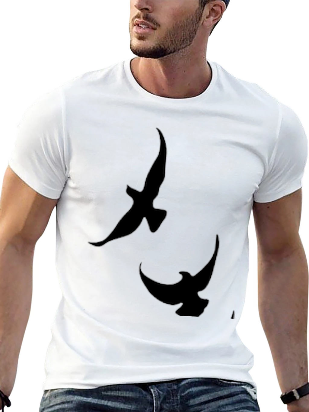 Mens Black T-Shirt with Bird Silhouette Design