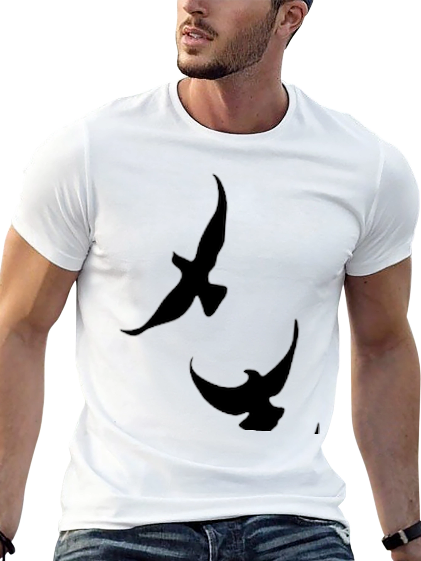 Mens Black T-Shirt with Bird Silhouette Design