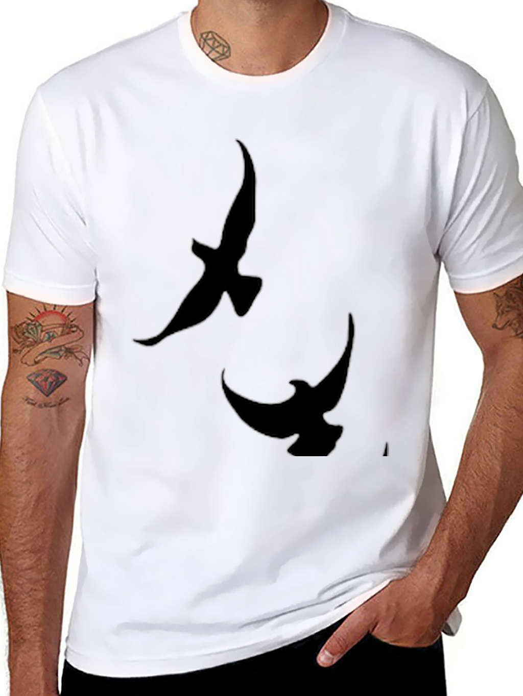 Mens Black T-Shirt with Bird Silhouette Design