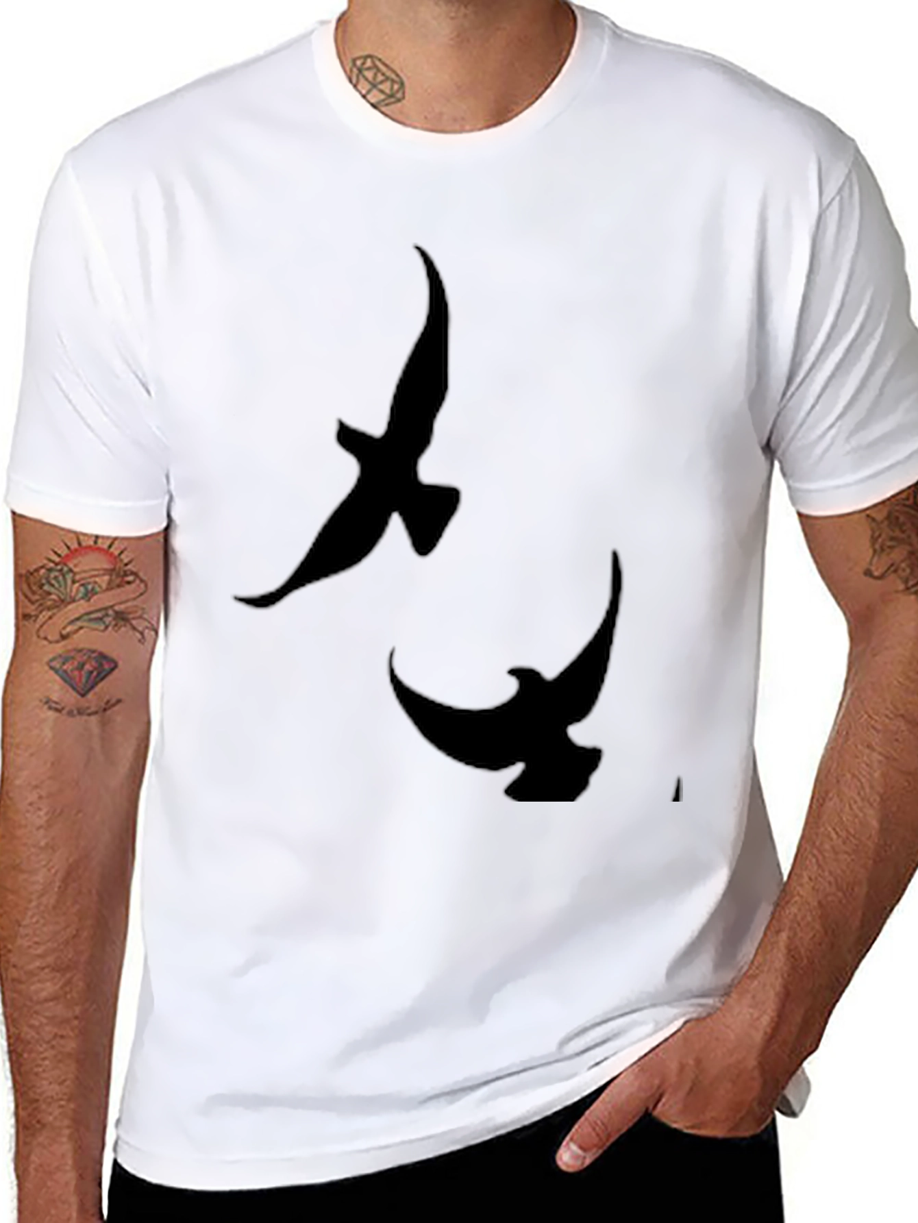 Mens Black T-Shirt with Bird Silhouette Design