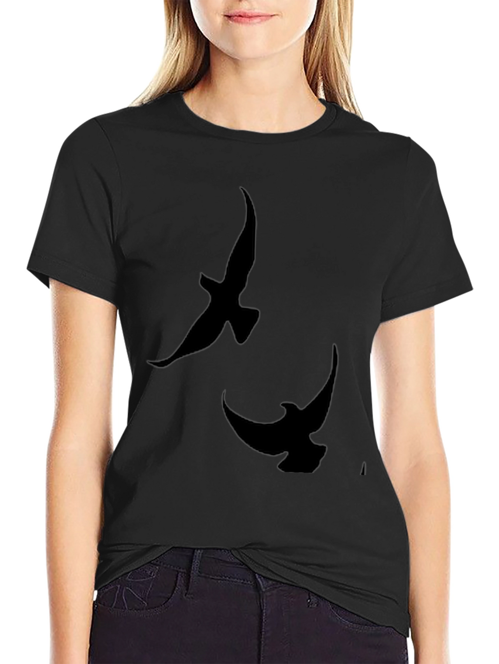 Mens Black T-Shirt with Bird Silhouette Design
