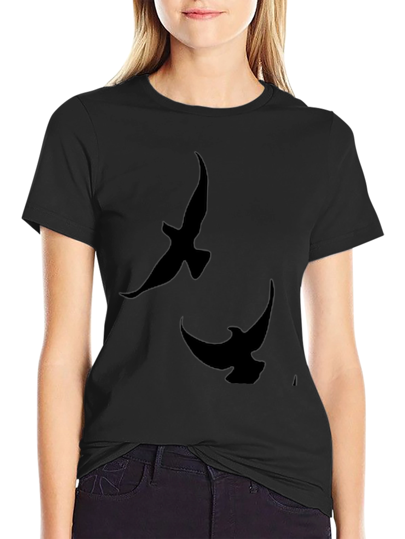 Mens Black T-Shirt with Bird Silhouette Design