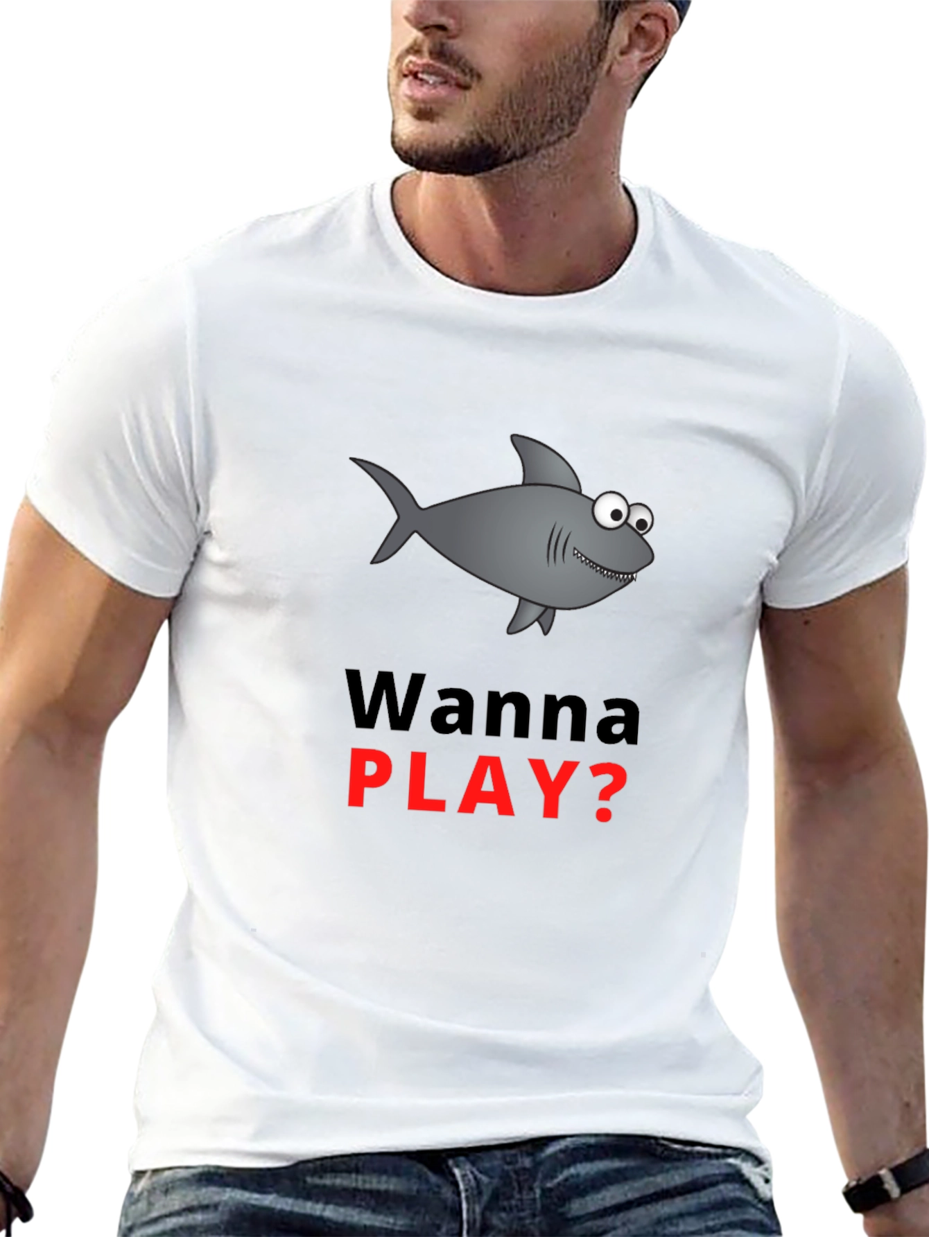 Wanna Play Shark Graphic Tee - Black Cotton Blend