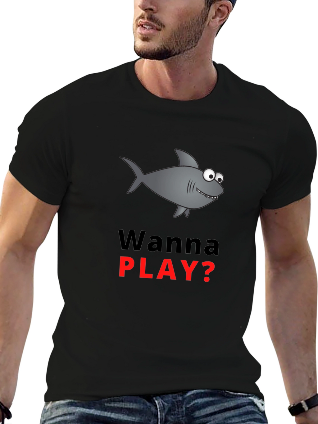 Wanna Play Shark Graphic Tee - Black Cotton Blend