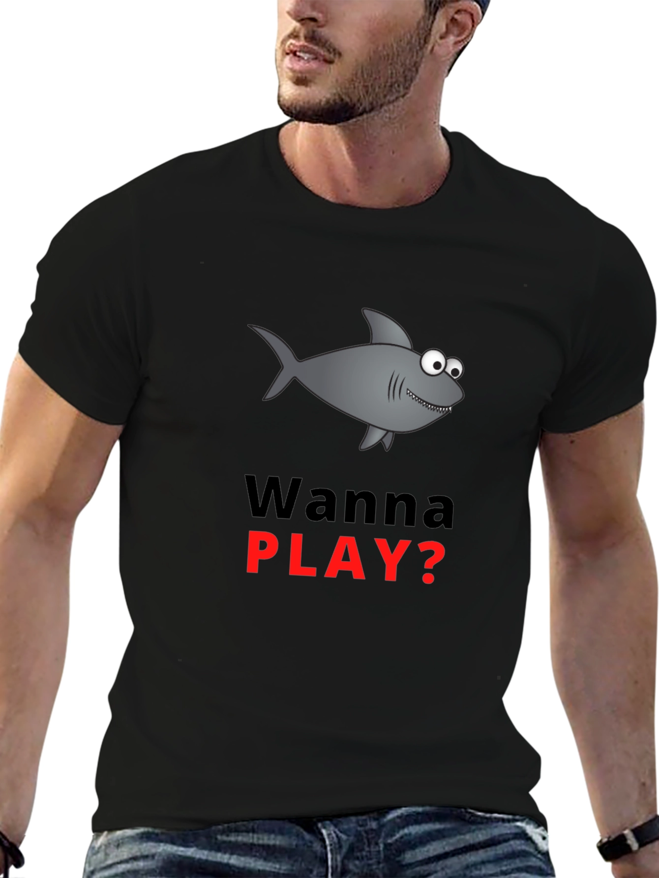 Wanna Play Shark Graphic Tee - Black Cotton Blend