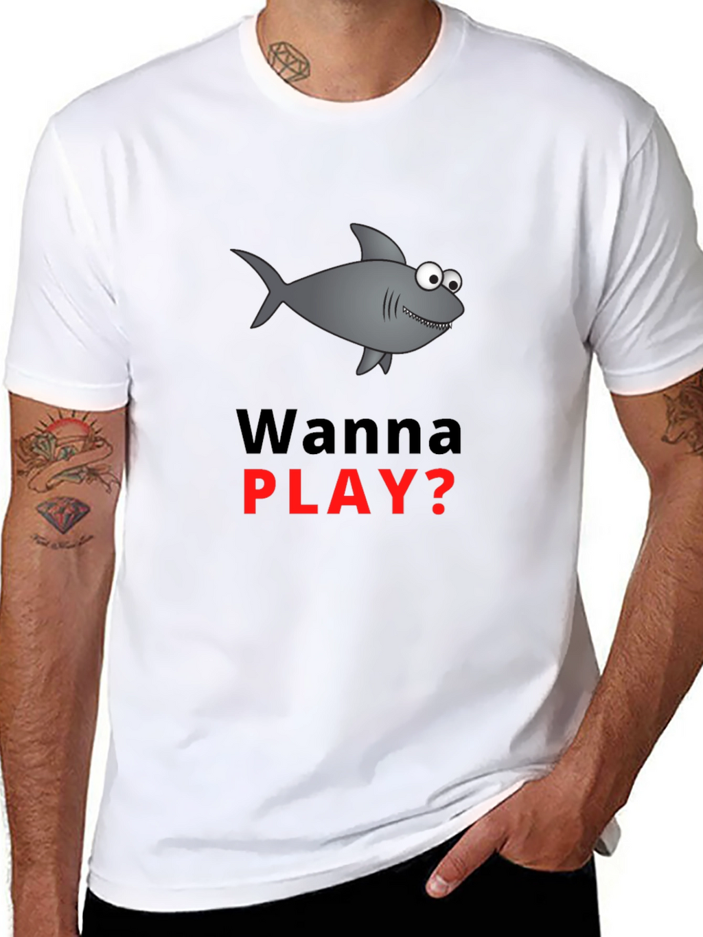 Wanna Play Shark Graphic Tee - Black Cotton Blend
