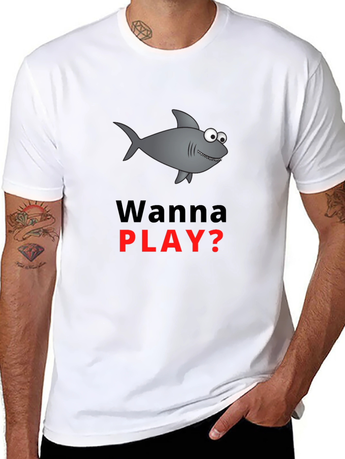 Wanna Play Shark Graphic Tee - Black Cotton Blend
