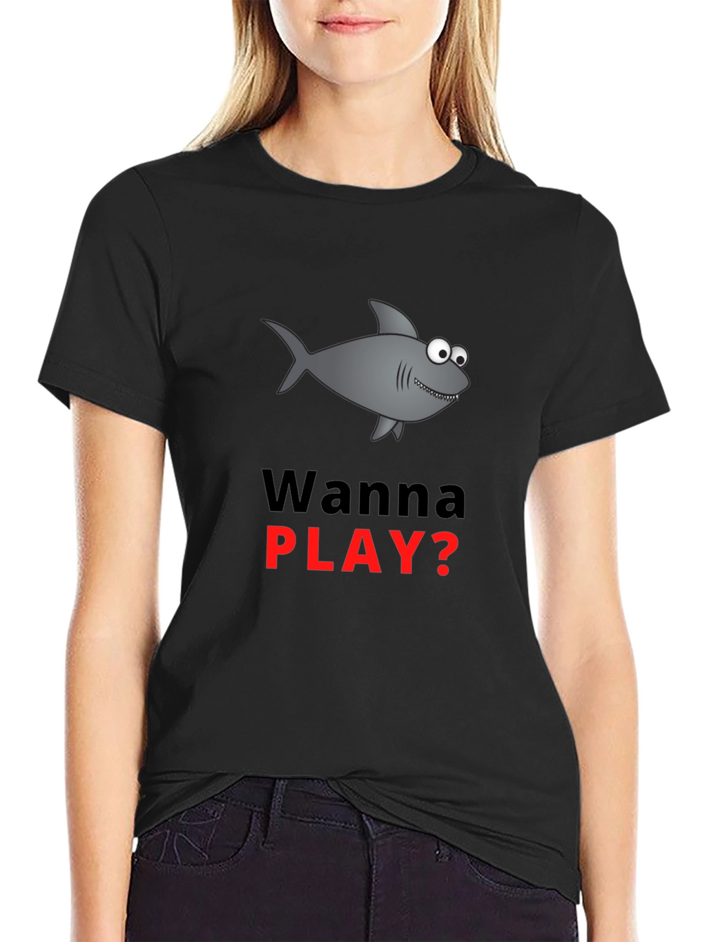 Wanna Play Shark Graphic Tee - Black Cotton Blend