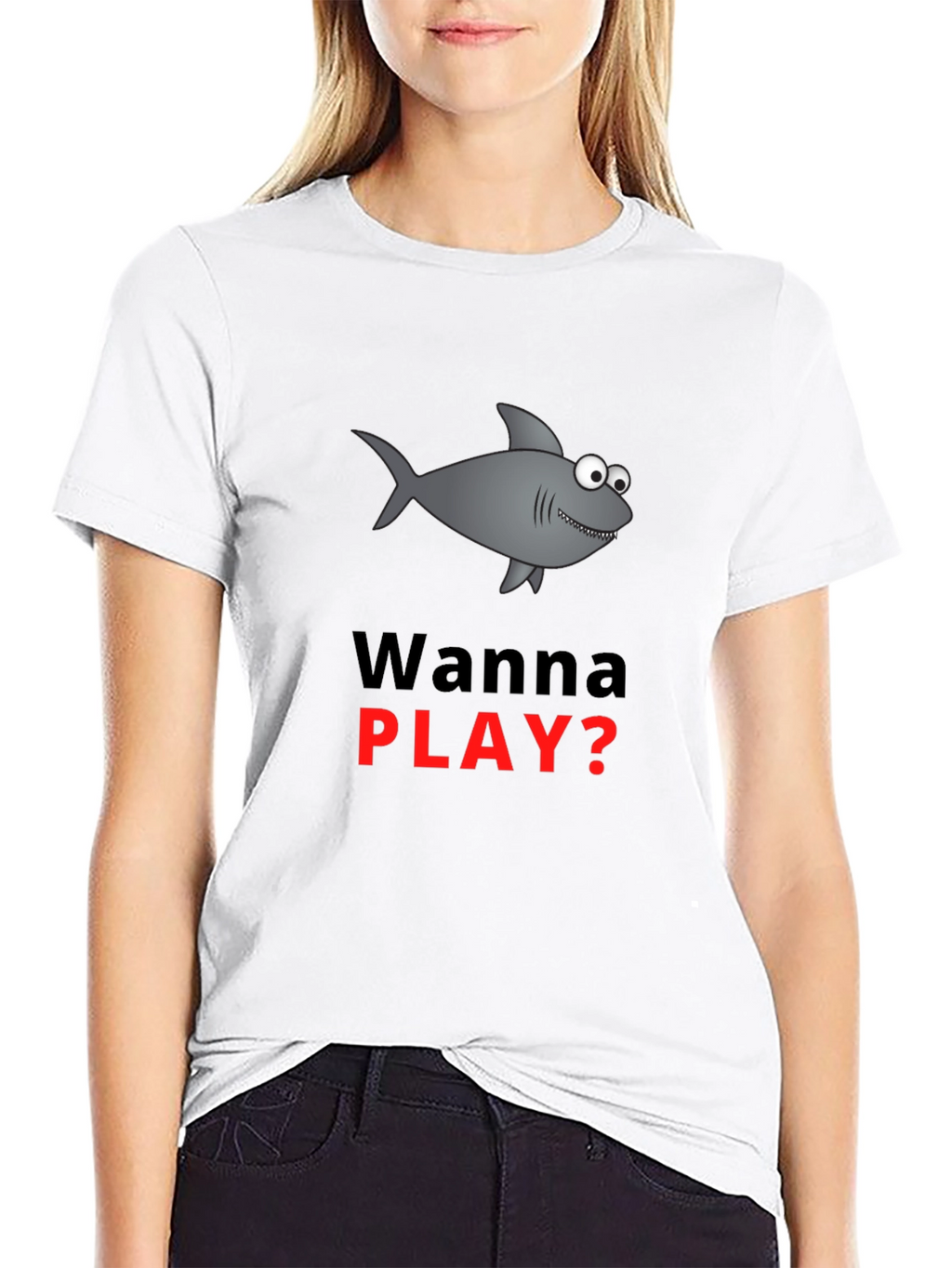 Wanna Play Shark Graphic Tee - Black Cotton Blend