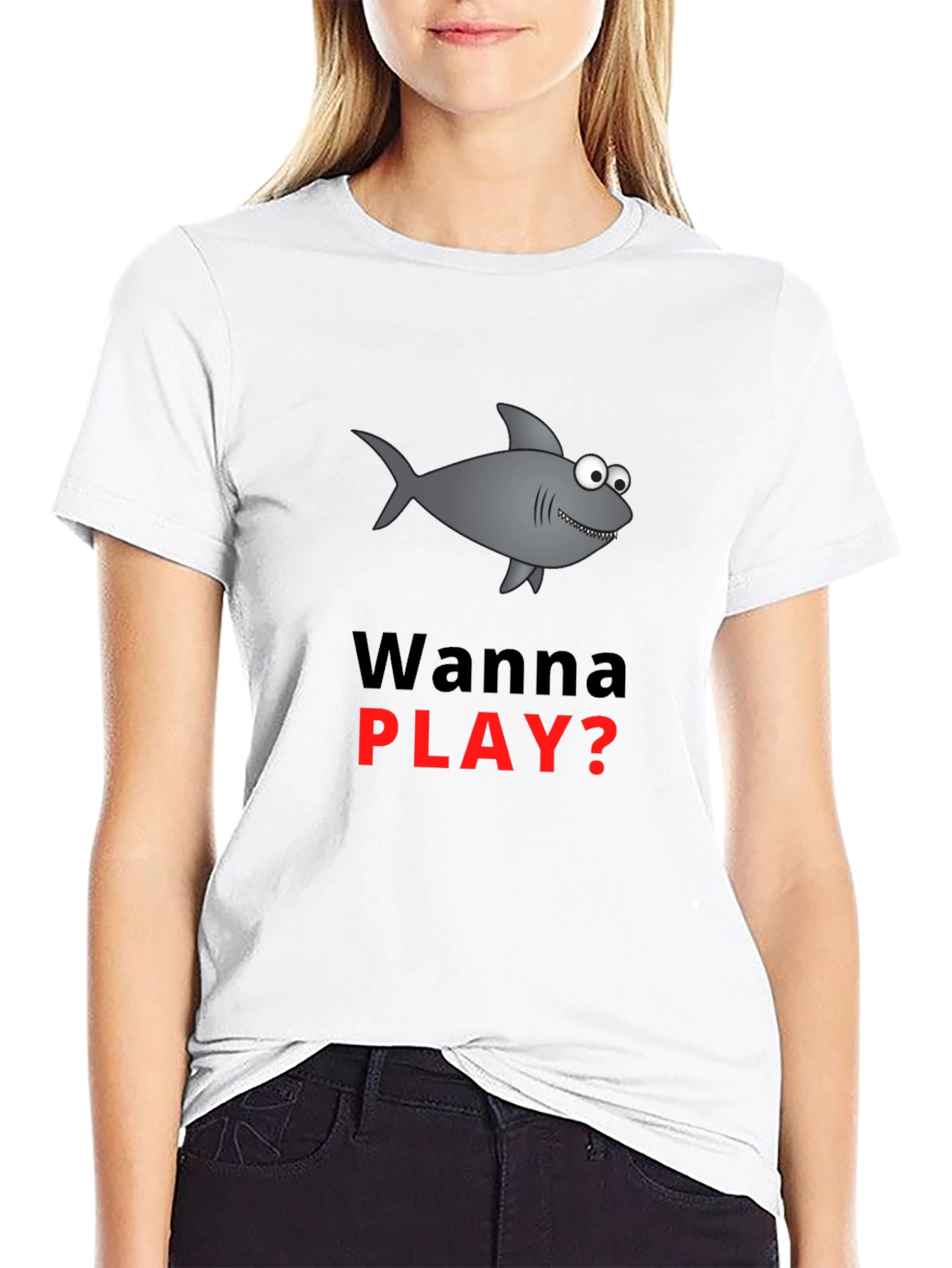 Wanna Play Shark Graphic Tee - Black Cotton Blend