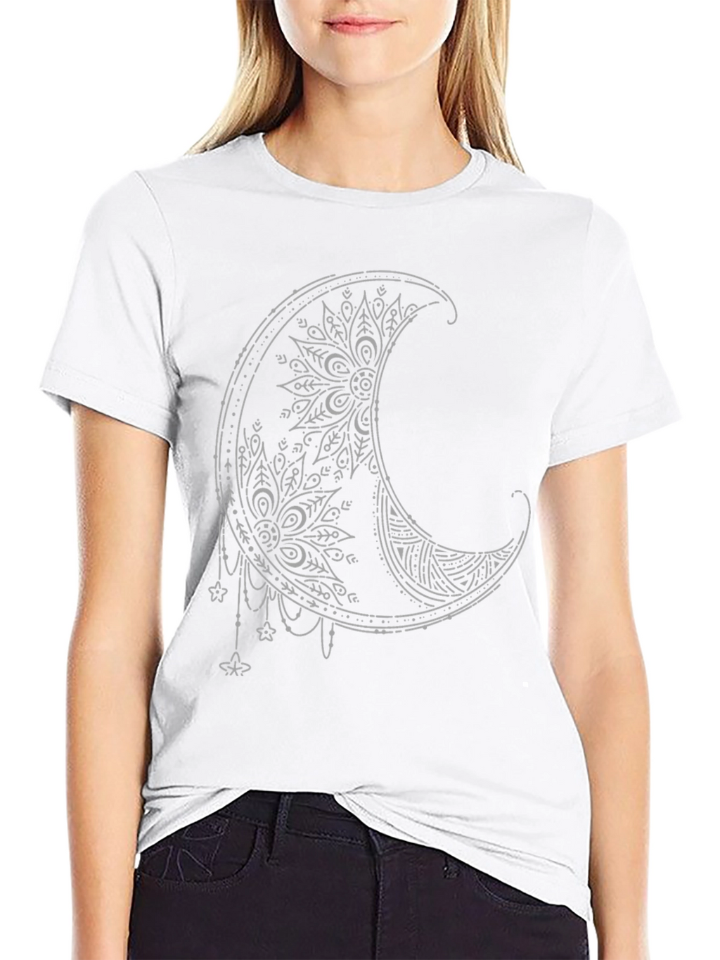 Boho Moon Graphic Tee - Stylish Black T-Shirt
