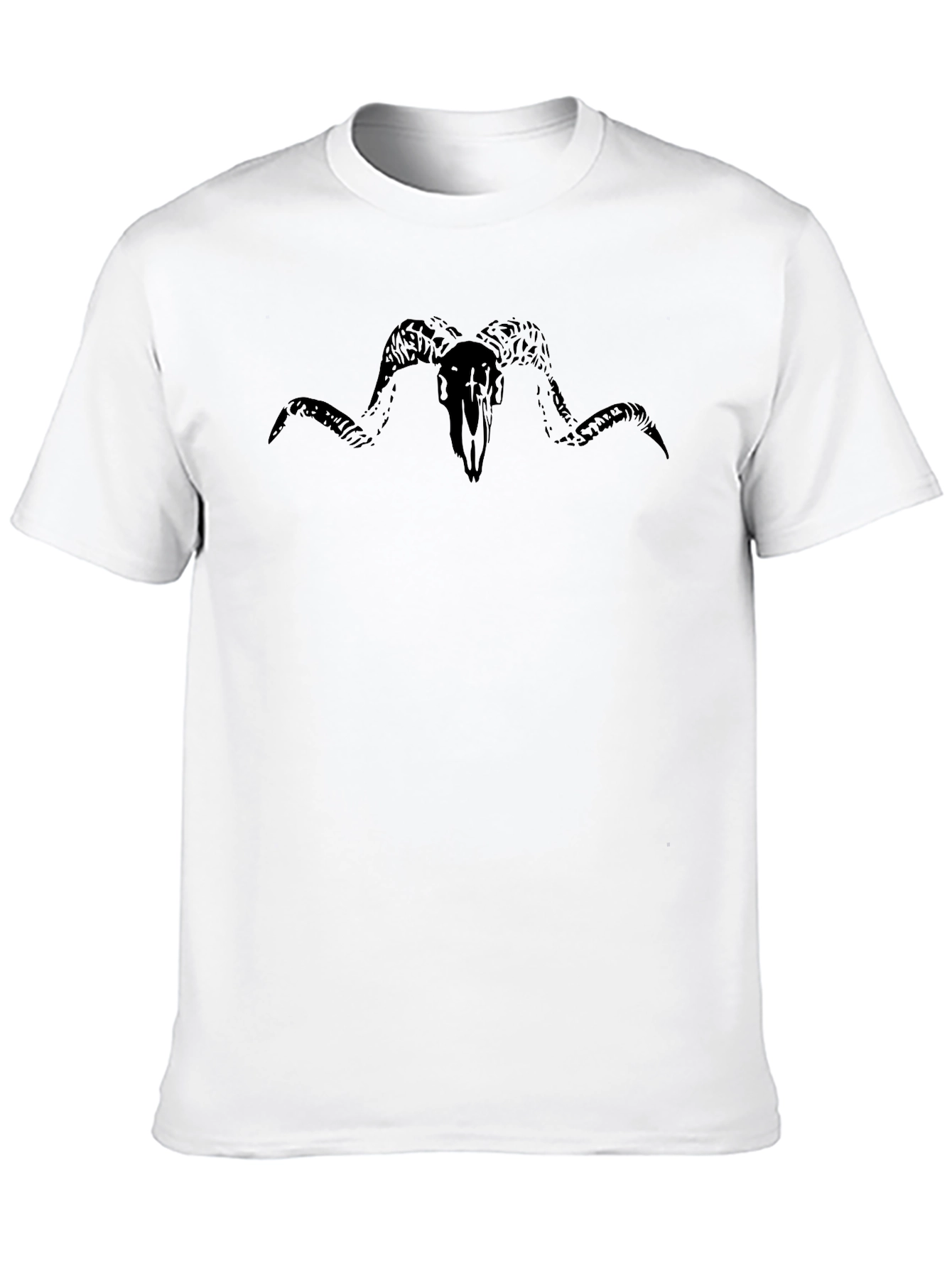 Mens Black T-Shirt with Ram Skull Graphic