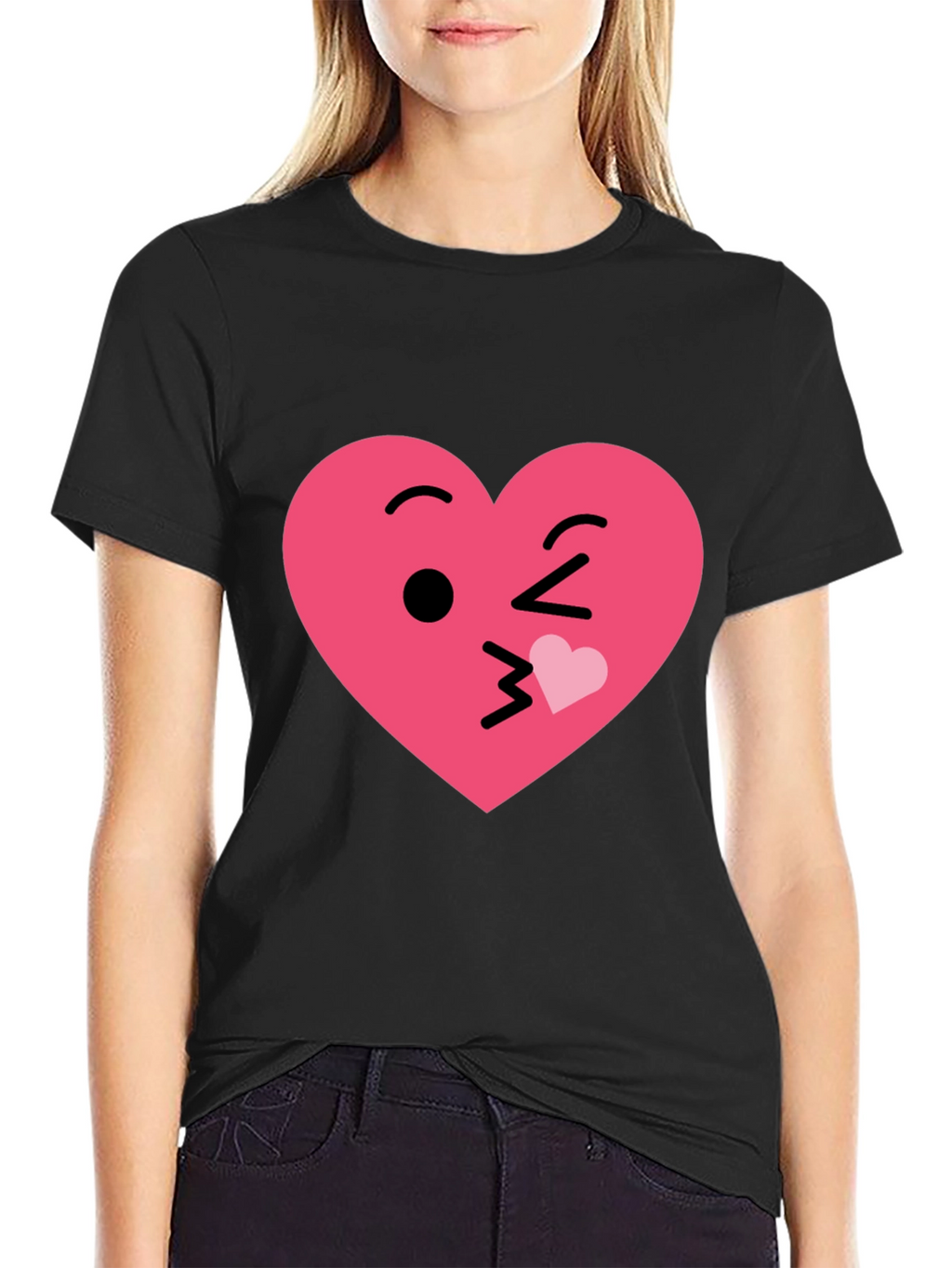 Kissing Heart Emoji Graphic Tee - Black