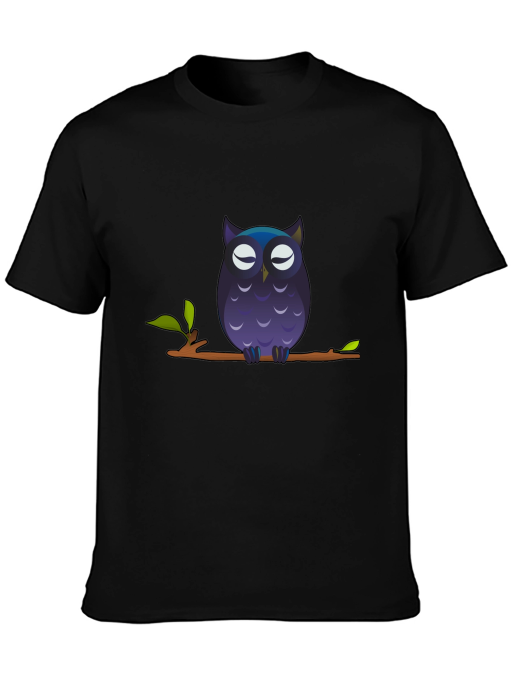 Owl on Branch Graphic Tee - Black Cotton T-Shirt