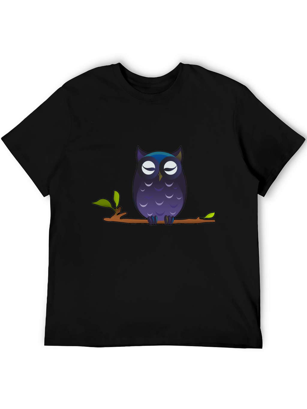 Owl on Branch Graphic Tee - Black Cotton T-Shirt