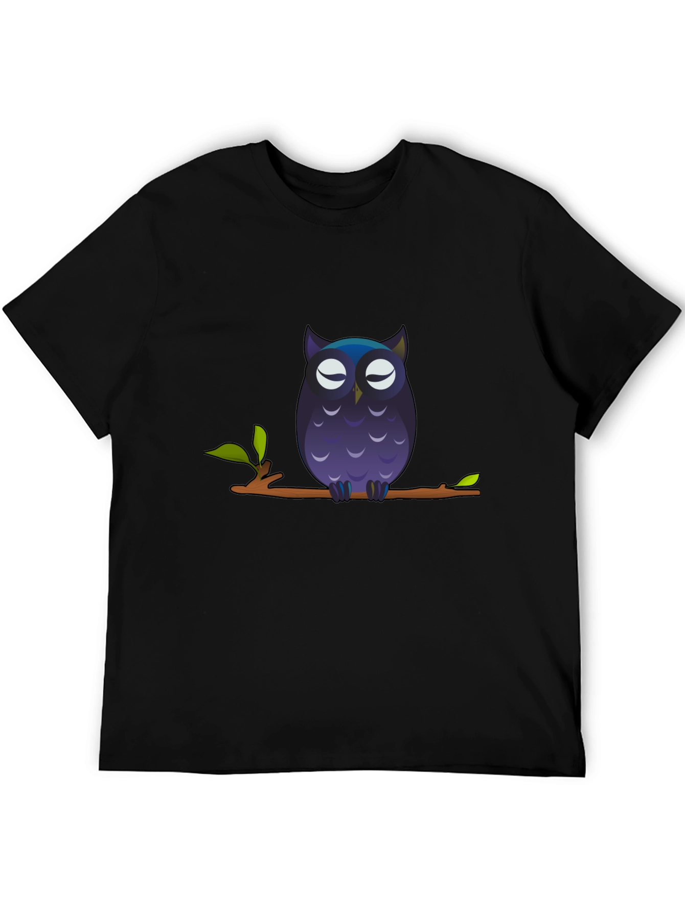 Owl on Branch Graphic Tee - Black Cotton T-Shirt