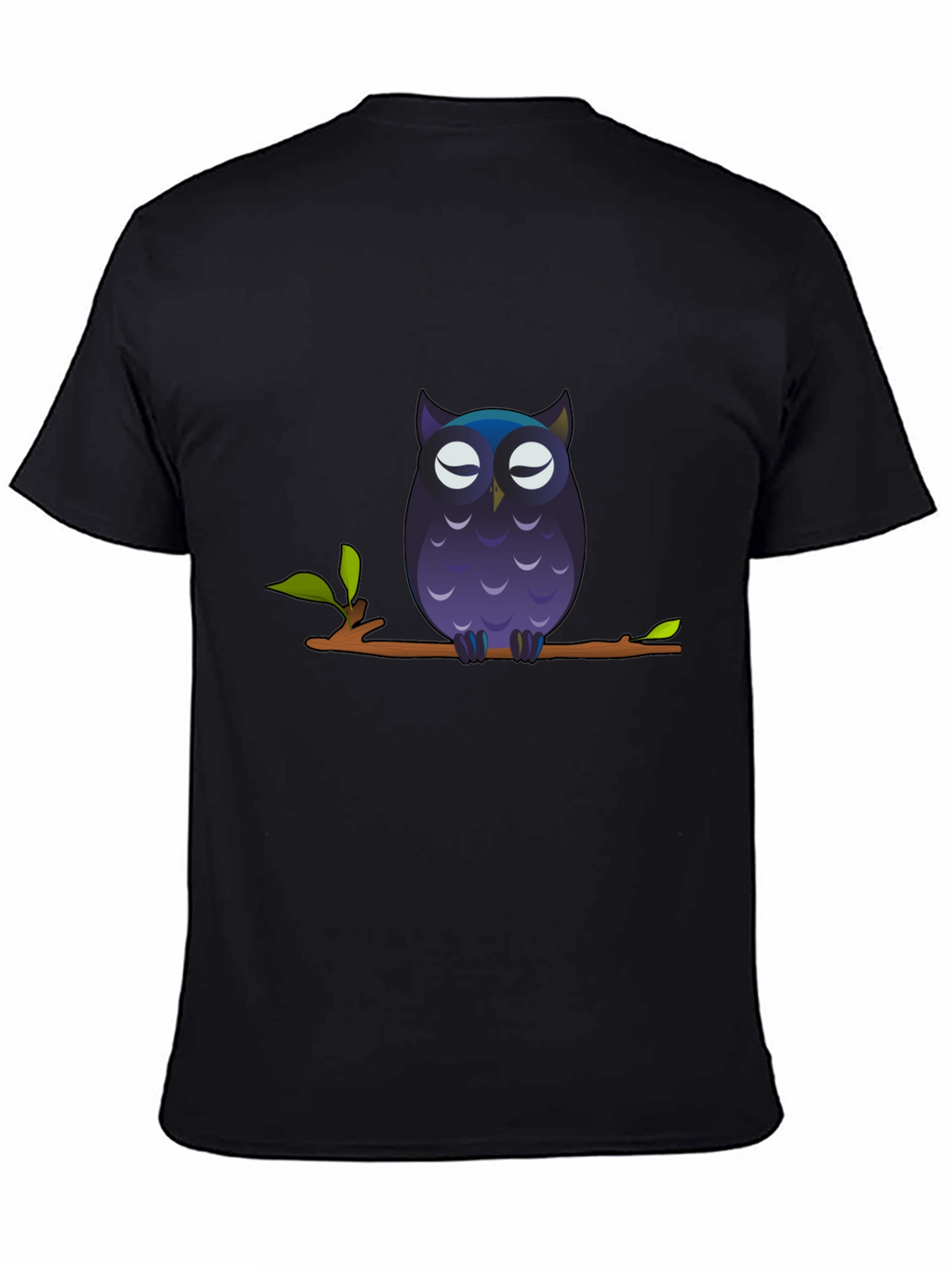Owl on Branch Graphic Tee - Black Cotton T-Shirt