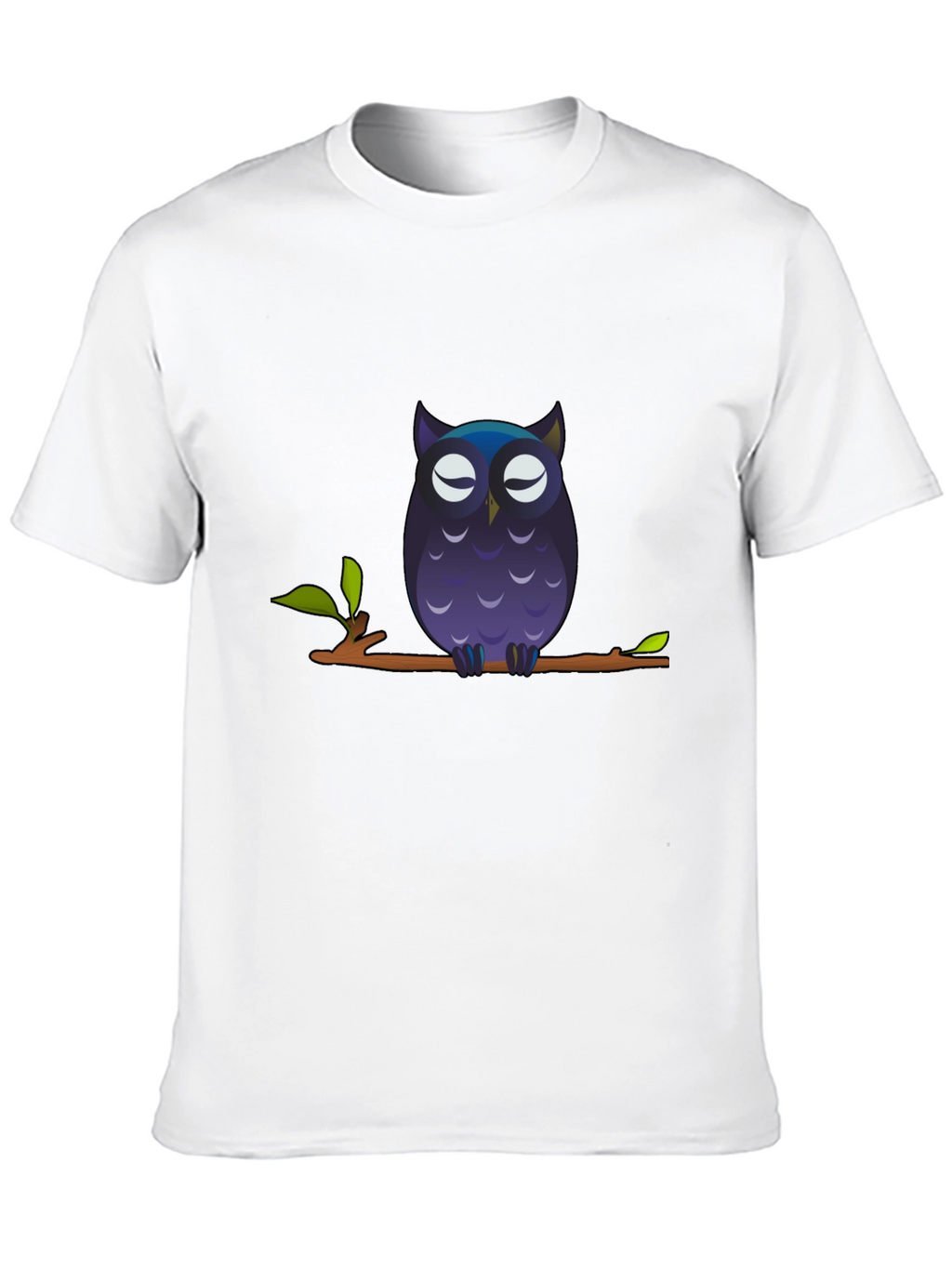 Owl on Branch Graphic Tee - Black Cotton T-Shirt