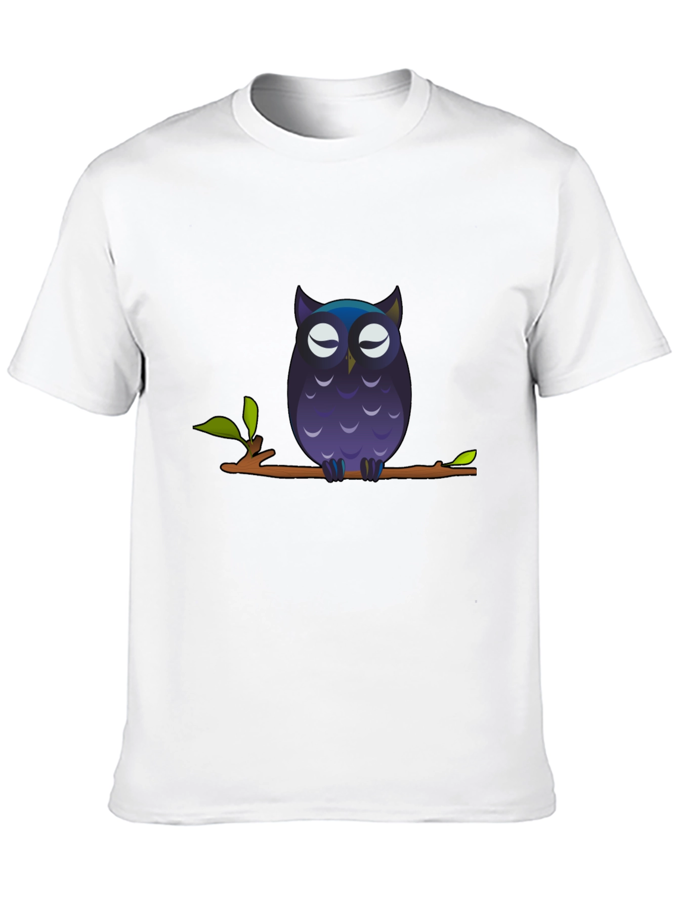 Owl on Branch Graphic Tee - Black Cotton T-Shirt