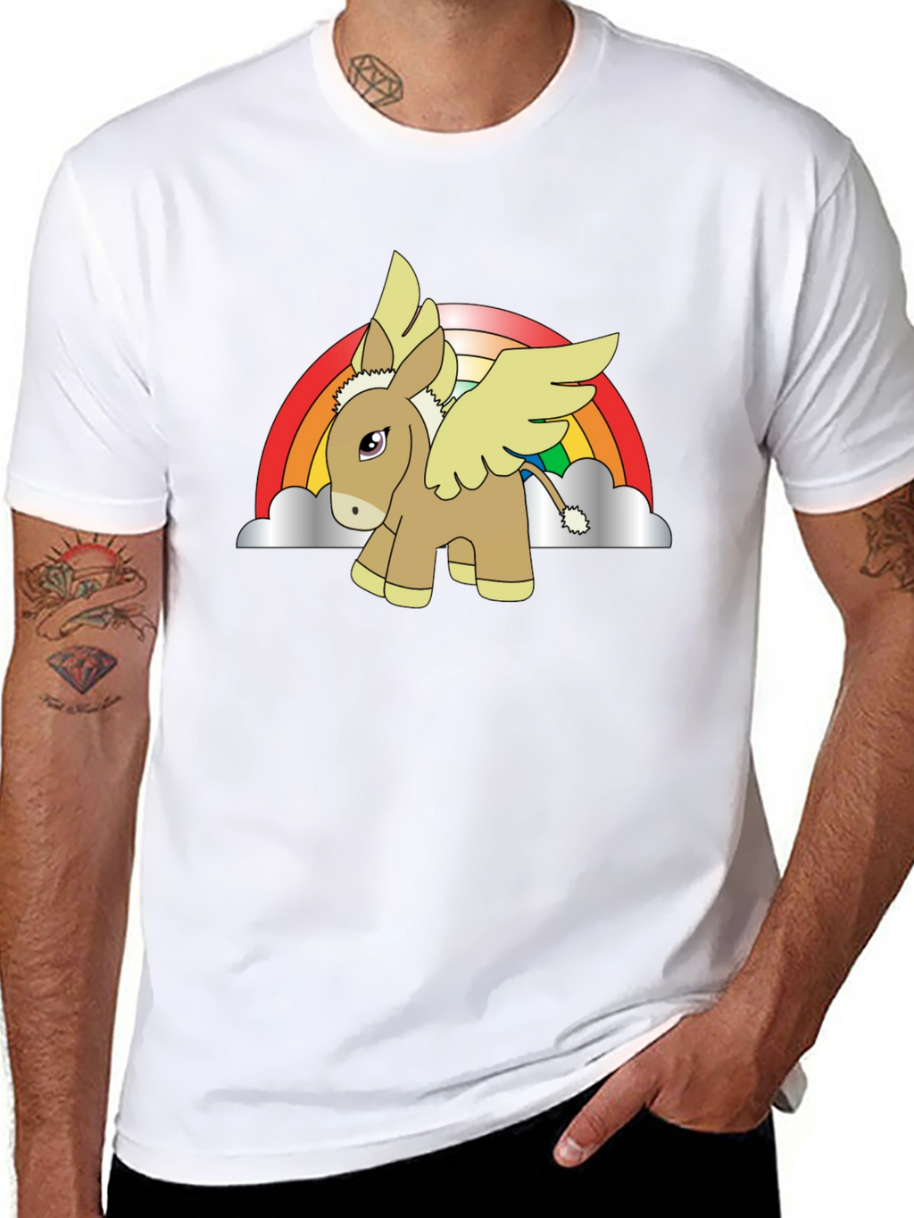 Rainbow Donkey Pegasus Black T-Shirt