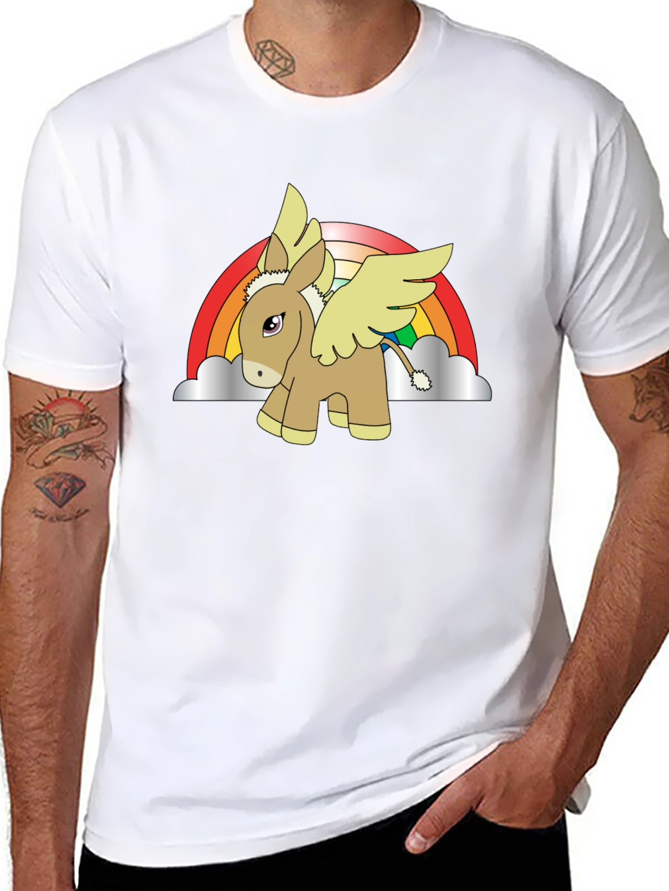 Rainbow Donkey Pegasus Black T-Shirt