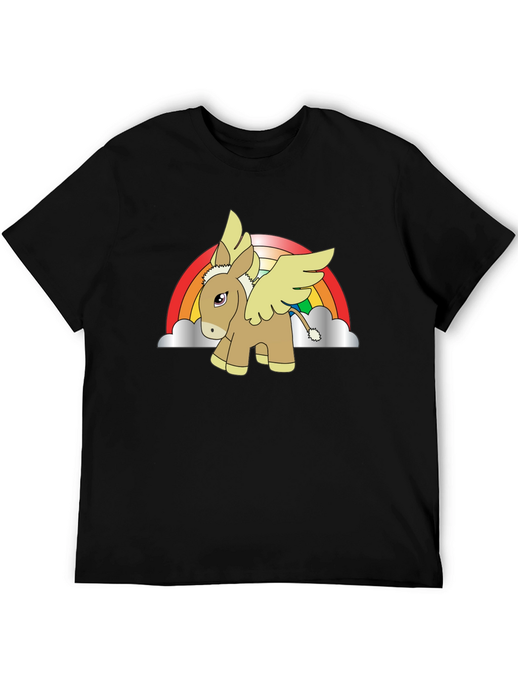 Rainbow Donkey Pegasus Black T-Shirt