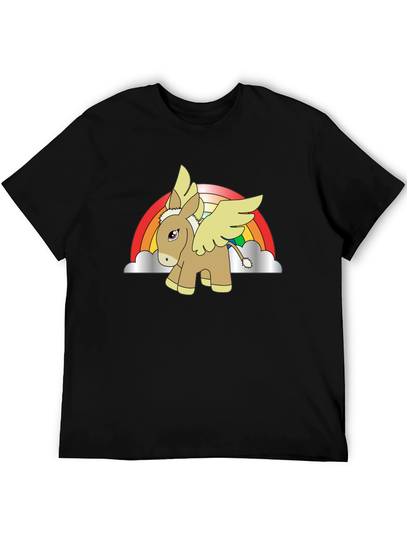 Rainbow Donkey Pegasus Black T-Shirt