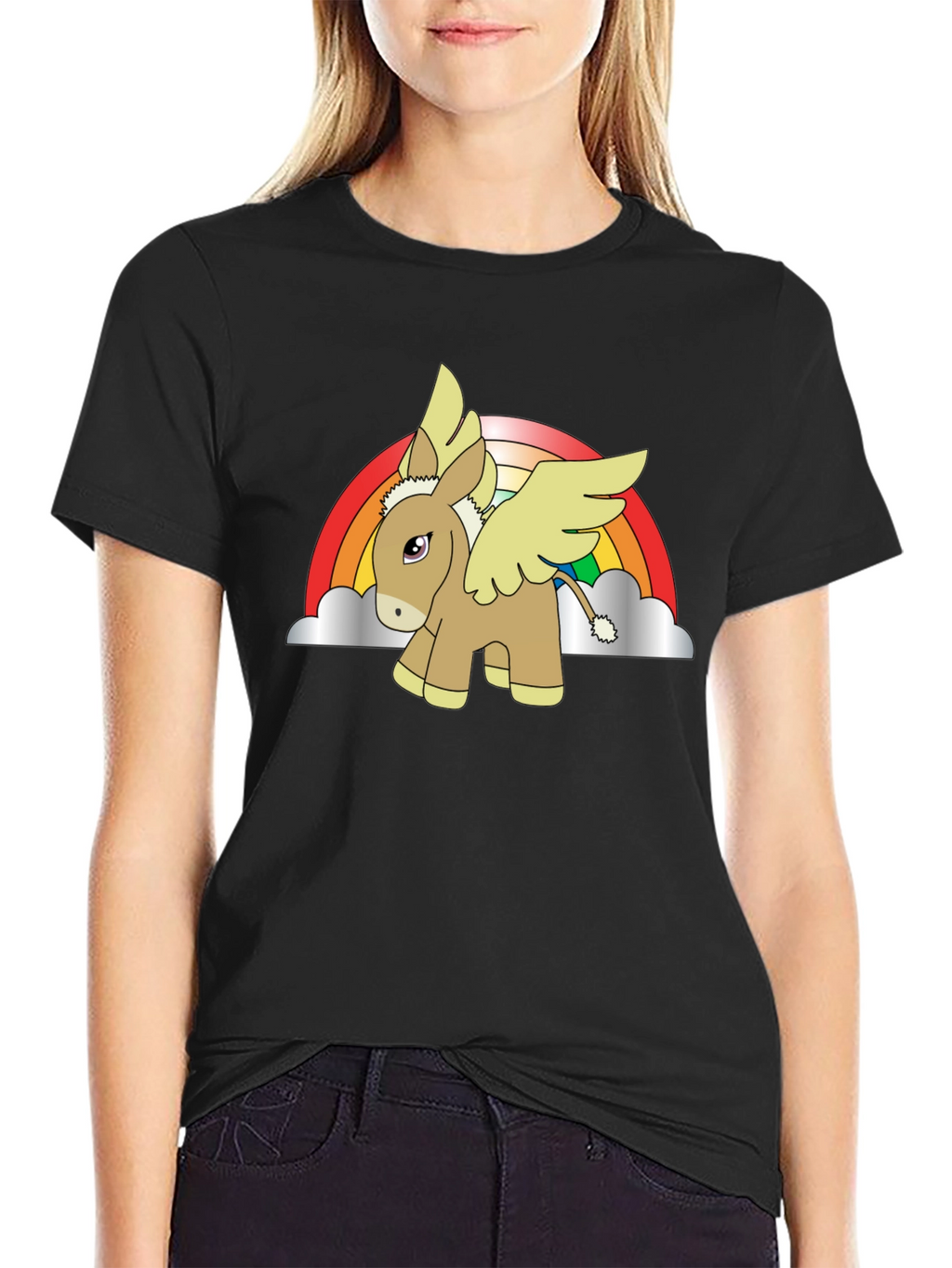 Rainbow Donkey Pegasus Black T-Shirt