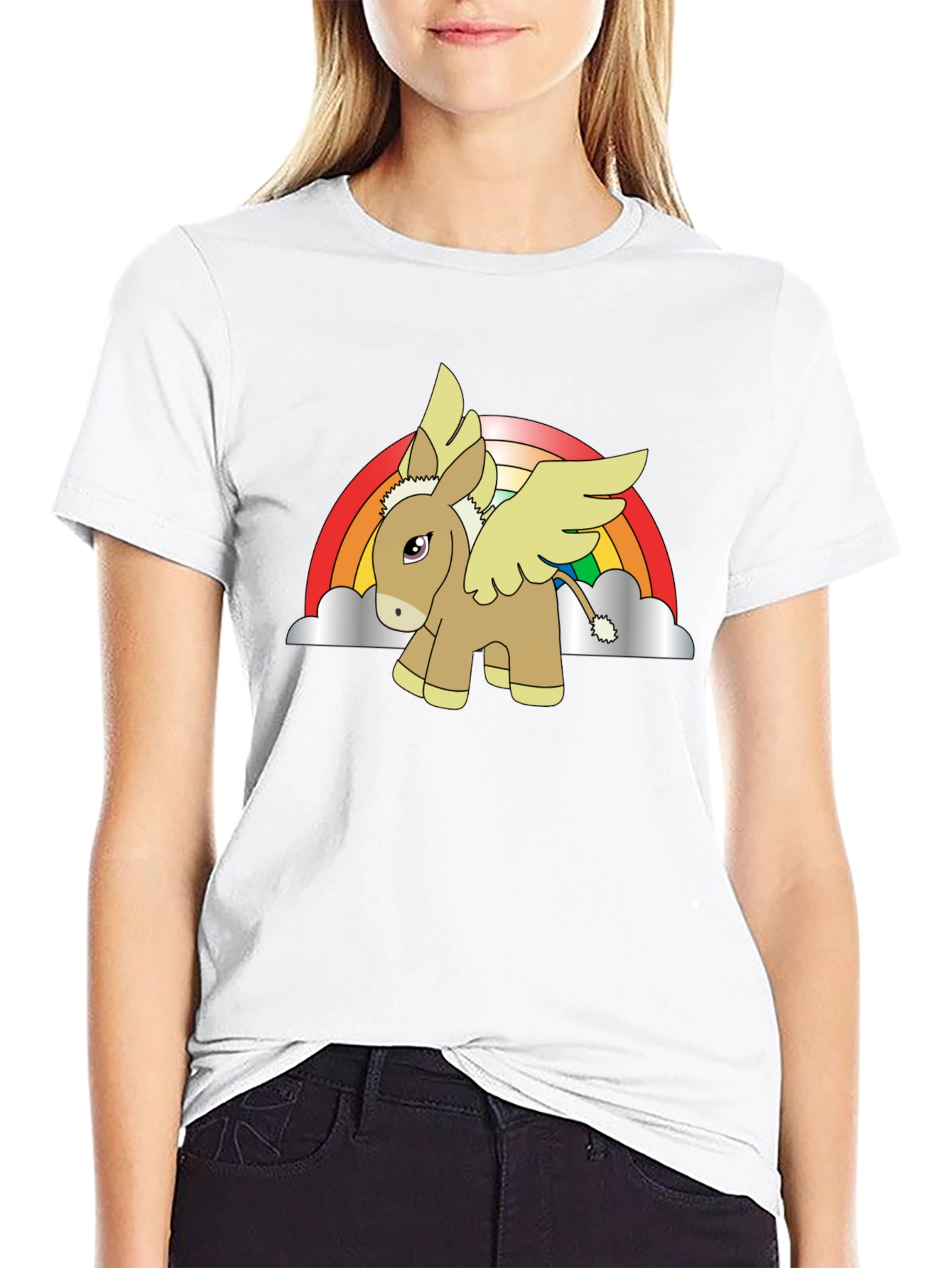 Rainbow Donkey Pegasus Black T-Shirt