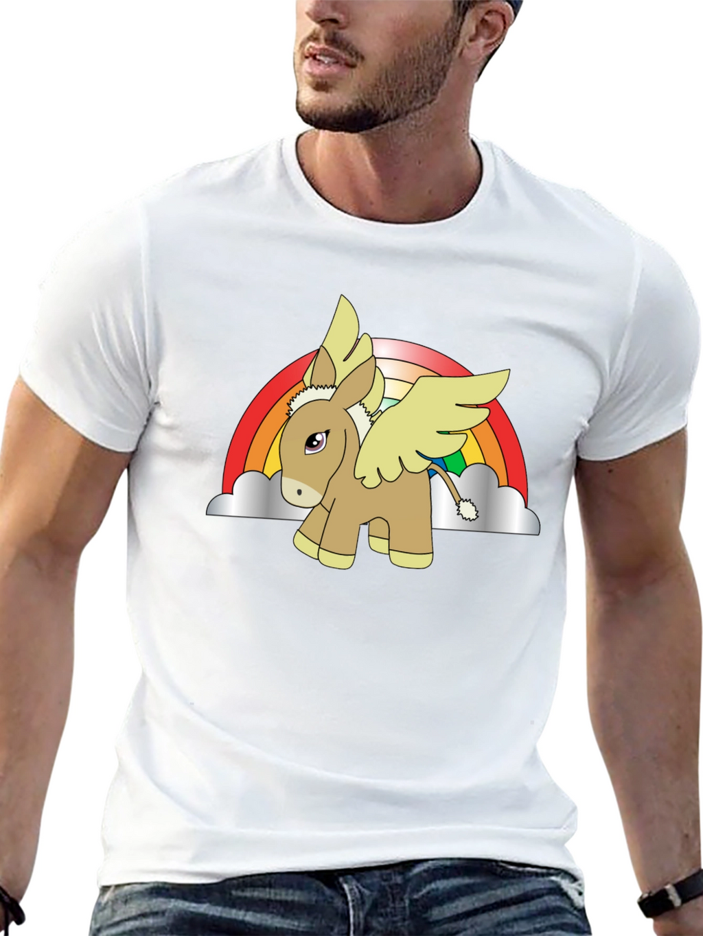 Rainbow Donkey Pegasus Black T-Shirt