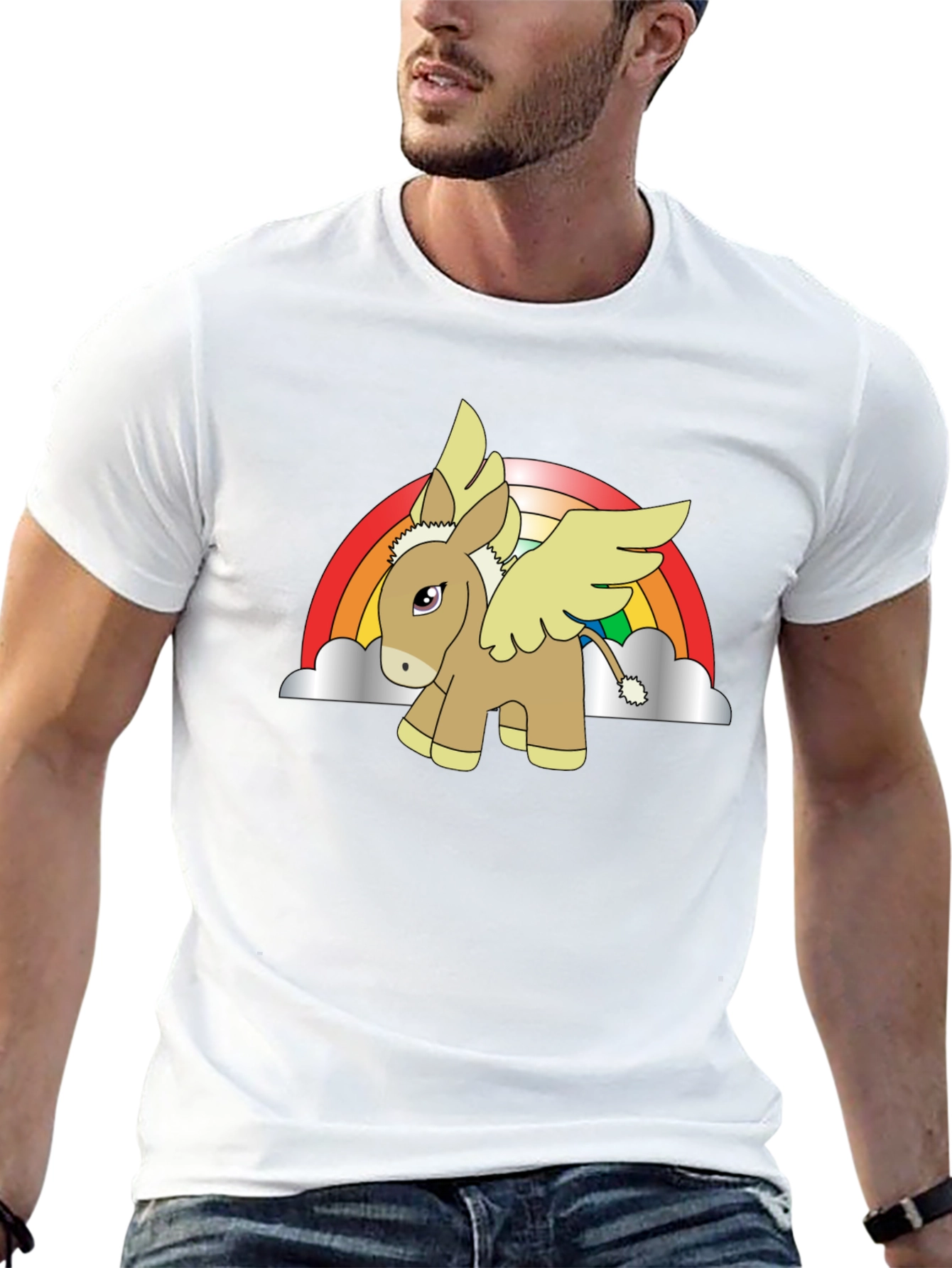 Rainbow Donkey Pegasus Black T-Shirt
