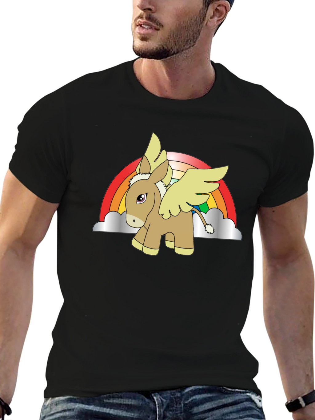 Rainbow Donkey Pegasus Black T-Shirt