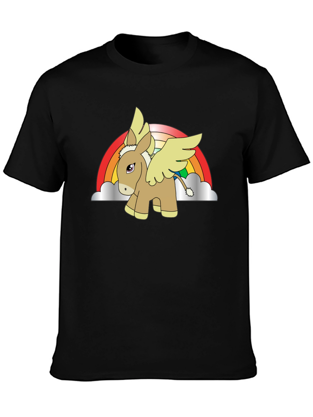 Rainbow Donkey Pegasus Black T-Shirt