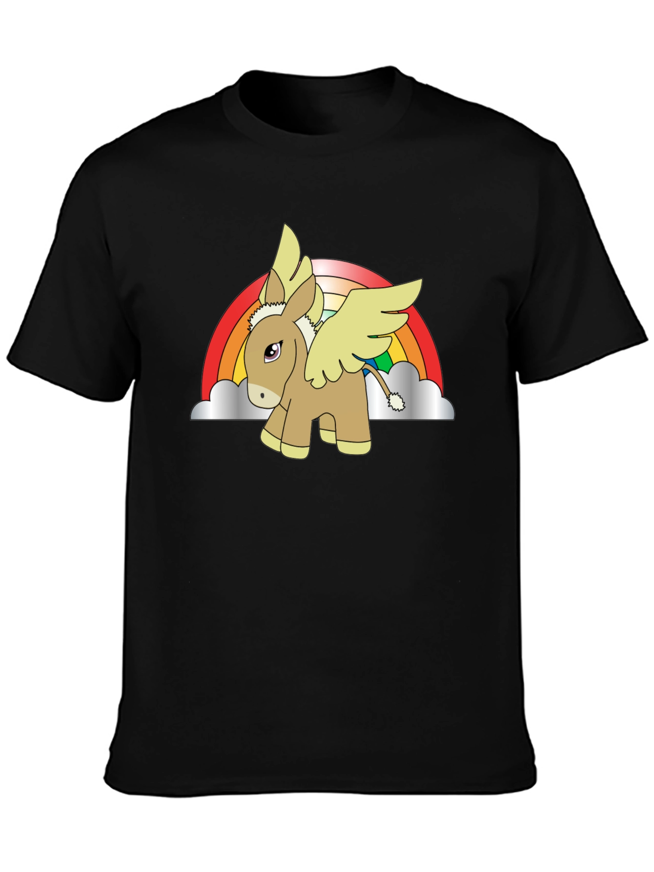 Rainbow Donkey Pegasus Black T-Shirt
