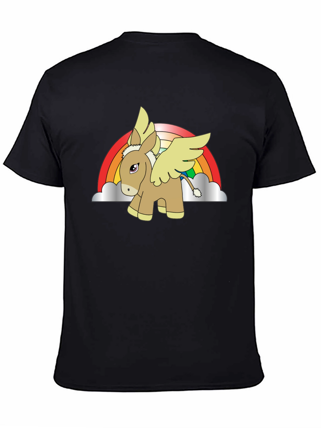 Rainbow Donkey Pegasus Black T-Shirt