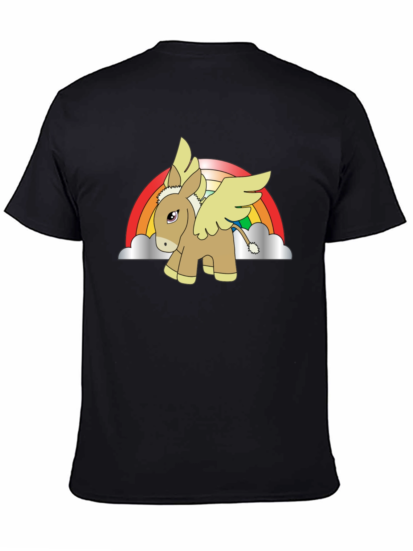 Rainbow Donkey Pegasus Black T-Shirt